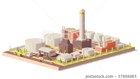 Vector low poly oil refinery plant Vector low poly oil refinery plant 37808865