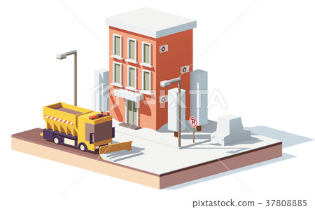 Vector low poly snowplows working in the city Vector low poly snowplows working in the city 37808885