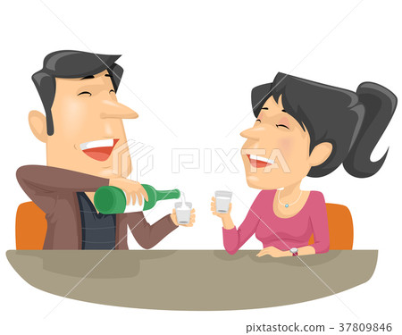 Couple Drink Soju Alcohol Couple Drink Soju Alcohol 37809846