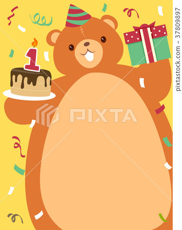 圖庫插圖: bear birthday invitation