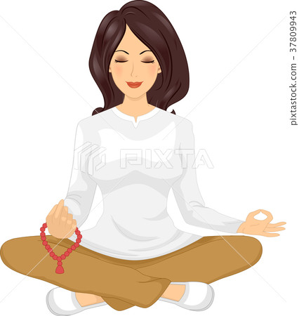 Girl Meditation Mala Beads Illustration 37809943