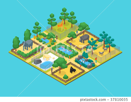 Zoo Concept 3d Isometric View. Vector Zoo Concept 3d Isometric View. Vector 37810035