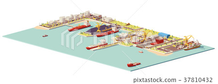 Vector low poly commercial port Vector low poly commercial port 37810432