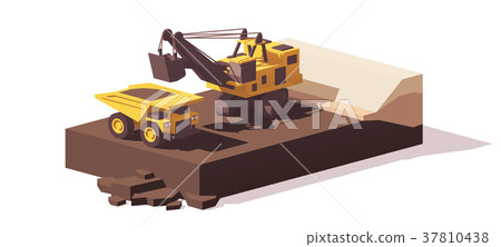 Vector low poly power shovel and haul truck 37810438