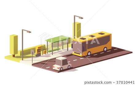 Vector low poly bus and the bus stop 37810441