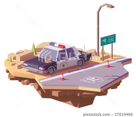 Vector low poly classic American police car Vector low poly classic American police car 37810466