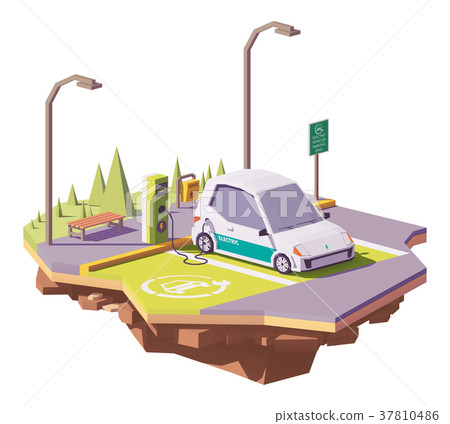 Vector low poly electric car 37810486