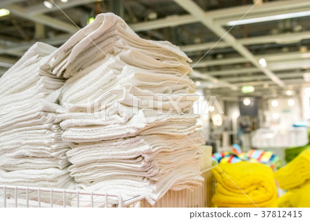 Close up of white towels in supermarket 37812415