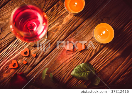 Valentine's day background with wine, candles Valentine's day background with wine, candles 37812416