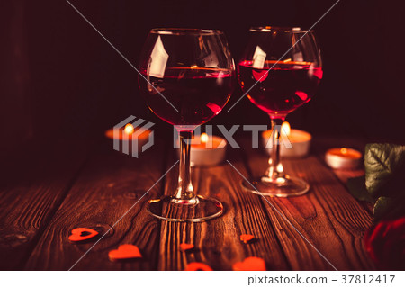 Valentine's day background with wine, candles Valentine's day background with wine, candles 37812417