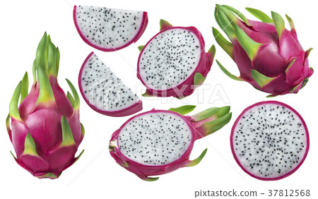 Dragon fruit pitaya pieces set isolated on white 37812568