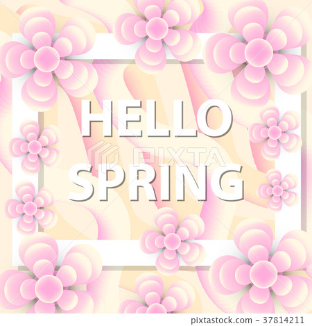Hello Spring greeting card with flowers, modern Hello Spring greeting card with flowers, modern 37814211