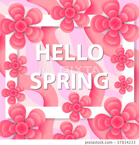 Hello Spring greeting card with flowers, modern Hello Spring greeting card with flowers, modern 37814215
