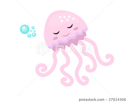Cute jellyfish icon flat, cartoon style. Isolated 37814308