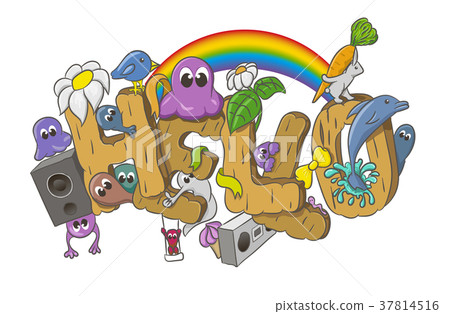 Cartoon style Hello word with cute monsters Cartoon style Hello word with cute monsters 37814516