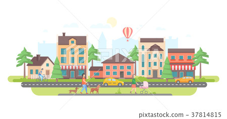 Town life - modern flat design style vector 37814815