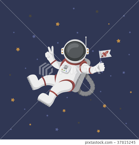 Funny flying astronaut in space with stars around 37815245