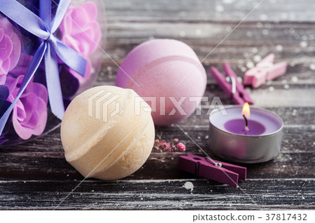 Bath accessories on rustic wooden table Bath accessories on rustic wooden table 37817432