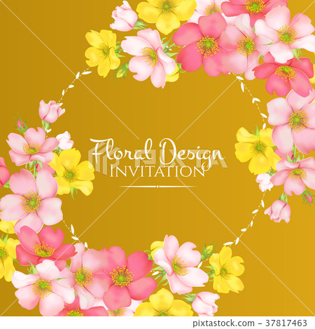 Wedding invitation with wild rose flowers 37817463