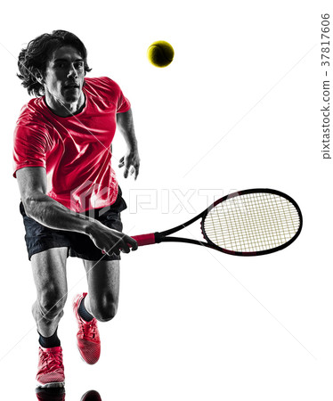 tennis player man silhouette isolated white 37817606