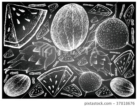 Watermelon, Dragon Fruit and Grapefruit Background 37818676