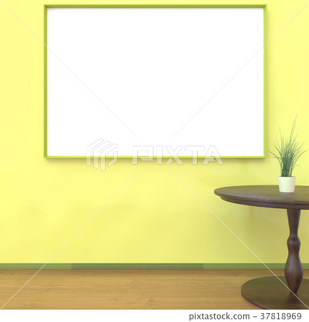 Mock up room, white poster on yellow wall 3D 37818969