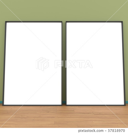 Mock up room, two white posters on green wall 3D Mock up room, two white posters on green wall 3D 37818970