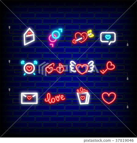 Neon happy Valentines Day set icon - Stock Illustration [37819046] - PIXTA