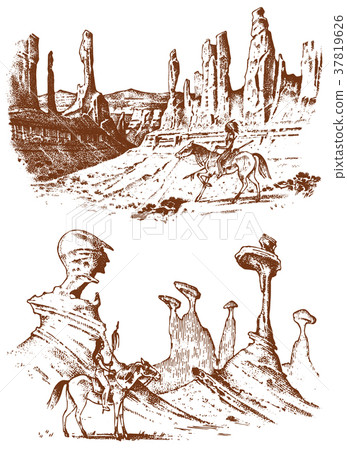 National American Indian riding horse with spear 37819626