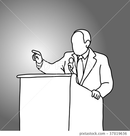 businessman pointing and speaking on podium businessman pointing and speaking on podium 37819636