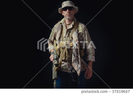 soldier of the American special forces on a black background 37819687