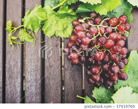 Fresh grapes with green leaves Fresh grapes with green leaves 37819760