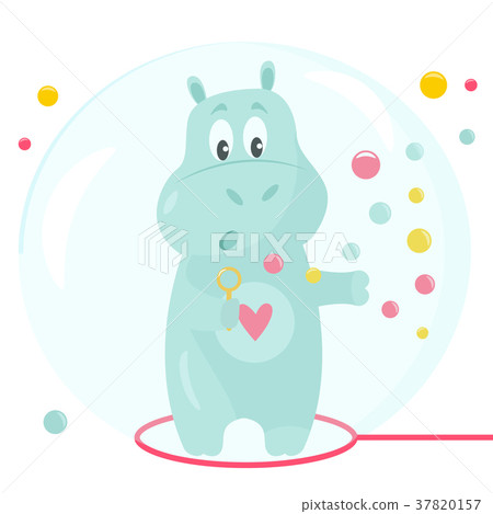 Vector image of a funny hippo with soap bubbles Vector image of a funny hippo with soap bubbles 37820157