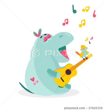 Vector image of a funny hippo playing ukulele Vector image of a funny hippo playing ukulele 37820159