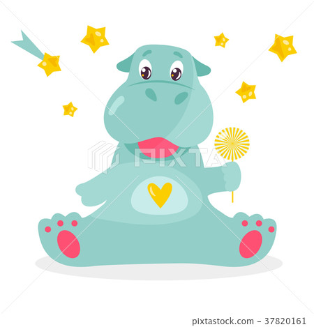 Vector image of a funny hippo with a lollipop Vector image of a funny hippo with a lollipop 37820161
