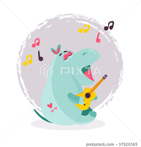 Vector image of a funny hippo playing ukulele 37820165