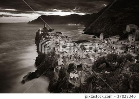 Vernazza buildings and sea in Cinque Terre black and white 37822340