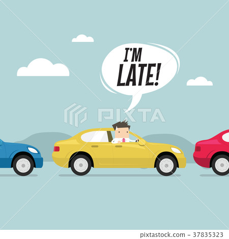 Businessman on the road with traffic jam. 37835323