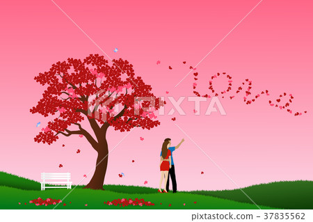 Concept of love with couple stand under the tree Concept of love with couple stand under the tree 37835562