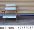 Blue old wooden chair stand alone 37837037