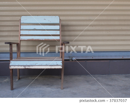 Blue old wooden chair stand alone 37837037