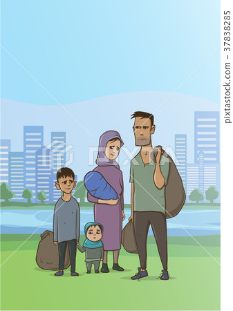 Family homeless or refugees, a man and a woman Family homeless or refugees, a man and a woman 37838285