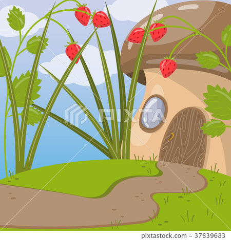 Cute fairytale mushroom house vector illustration 37839683
