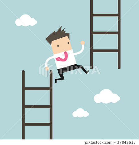 Businessman jump from low stair to high stair. 37842615