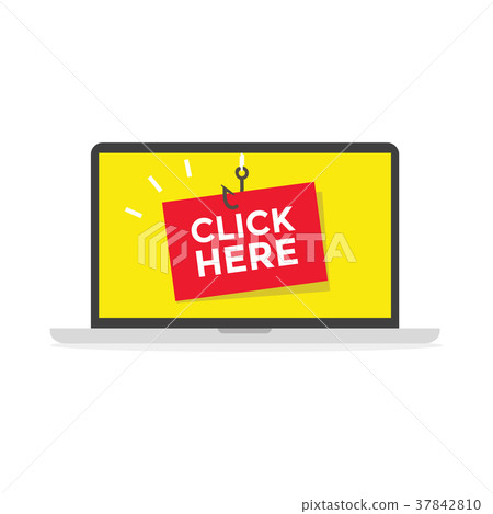 Computer with Click Here Message, Clickbait. 37842810