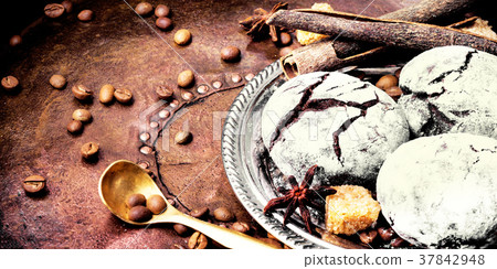 Chocolate cookies on dark retro table 37842948