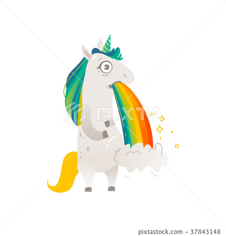 Unicorn character puking, vomiting rainbow Unicorn character puking, vomiting rainbow 37843148