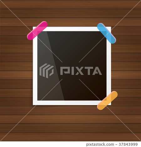 vintage photo frame with shadow isolated on wooden - Stock Illustration ...