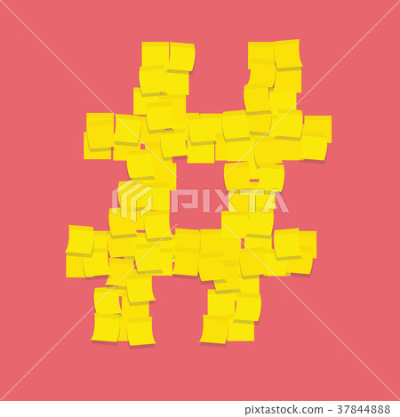 Yellow sticky notes hashtag sign Yellow sticky notes hashtag sign 37844888