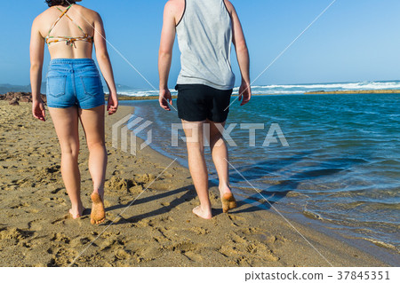 Man Girl Headless Walking Beach Ocean Pool 37845351